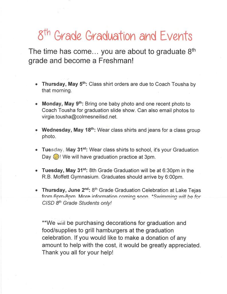 8th Grade Graduation & Events